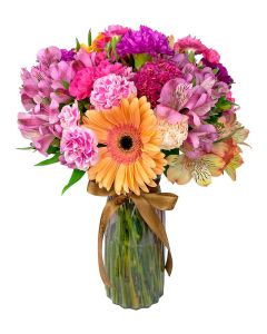 BUQUÊ MIX FLORES COR-DE-ROSA E TONS PASTEL ARETHA